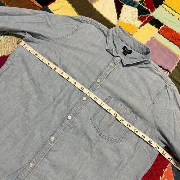 J Crew Thin Denim Button Up Long Sleeve Polo Shirt Large - Picture 6 of 7